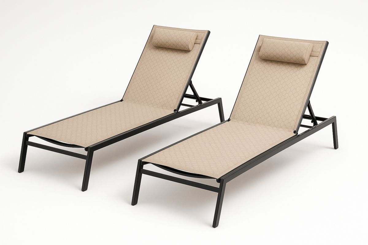 2er Set Sonnenliege Metall Textilgewebe Beige Verstellbar-Lumidomusvivo