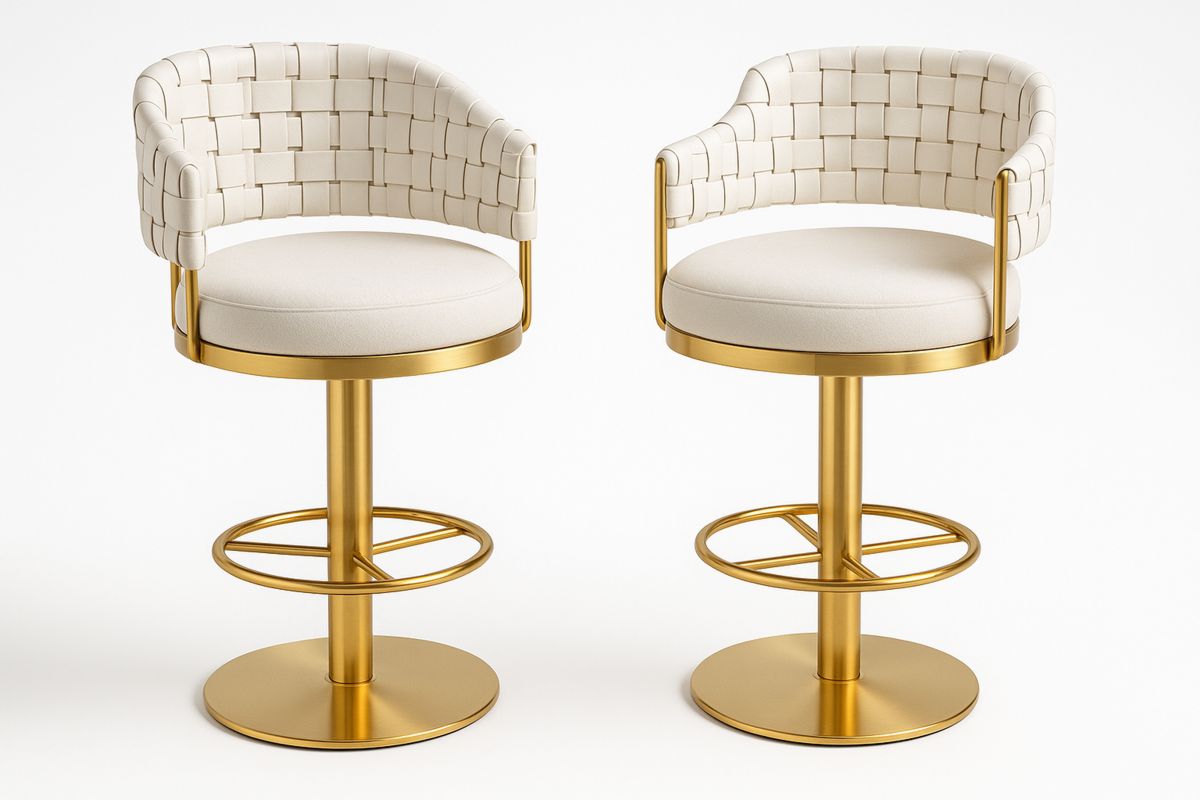 2-teiliges Barhocker-Set Edelstahl Kunstleder Weiß Gold-Lumidomusvivo