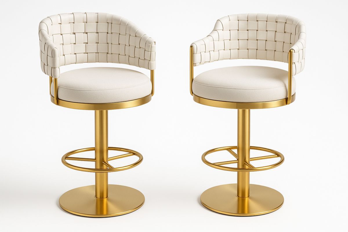 2-teiliges Barhocker-Set Edelstahl Kunstleder Weiß Gold-Lumidomusvivo