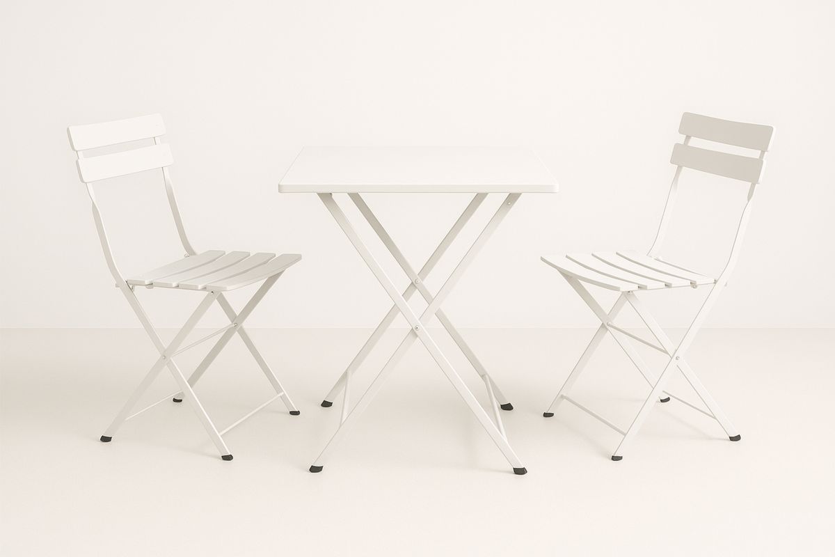 Metall Gartenmöbel-Set Weiß Quadratisch 2 Stühle 1 Tisch Klappbar-Lumidomusvivo