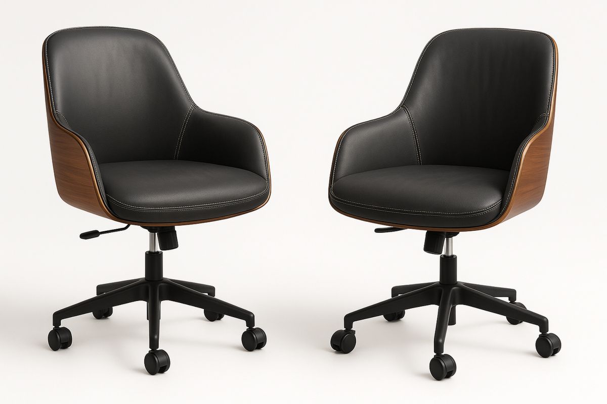 2er Set Bürostühle Schwarz PU-Leder Holz drehbar höhenverstellbar-Lumidomusvivo