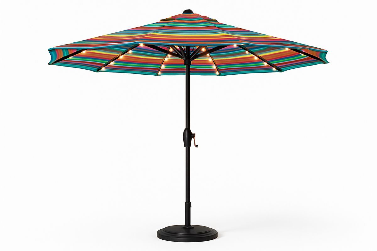 LED Sonnenschirm mit Streifenmuster 300 cm Polyester Stahl-Lumidomusvivo