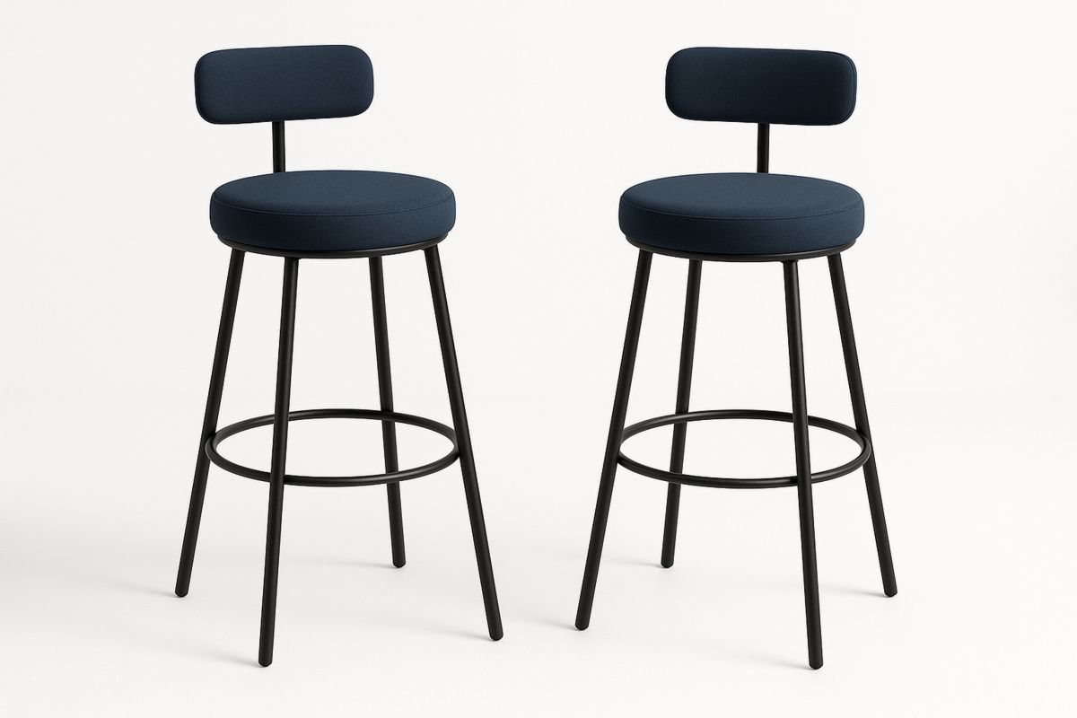2er-Set Barhocker mit Rückenlehne aus Metall und Stoff, Blau/Schwarz-Lumidomusvivo
