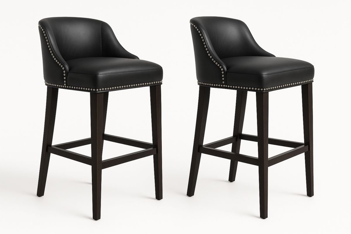 2er Set Barhocker Leder Schwarz Eichenrahmen-Lumidomusvivo