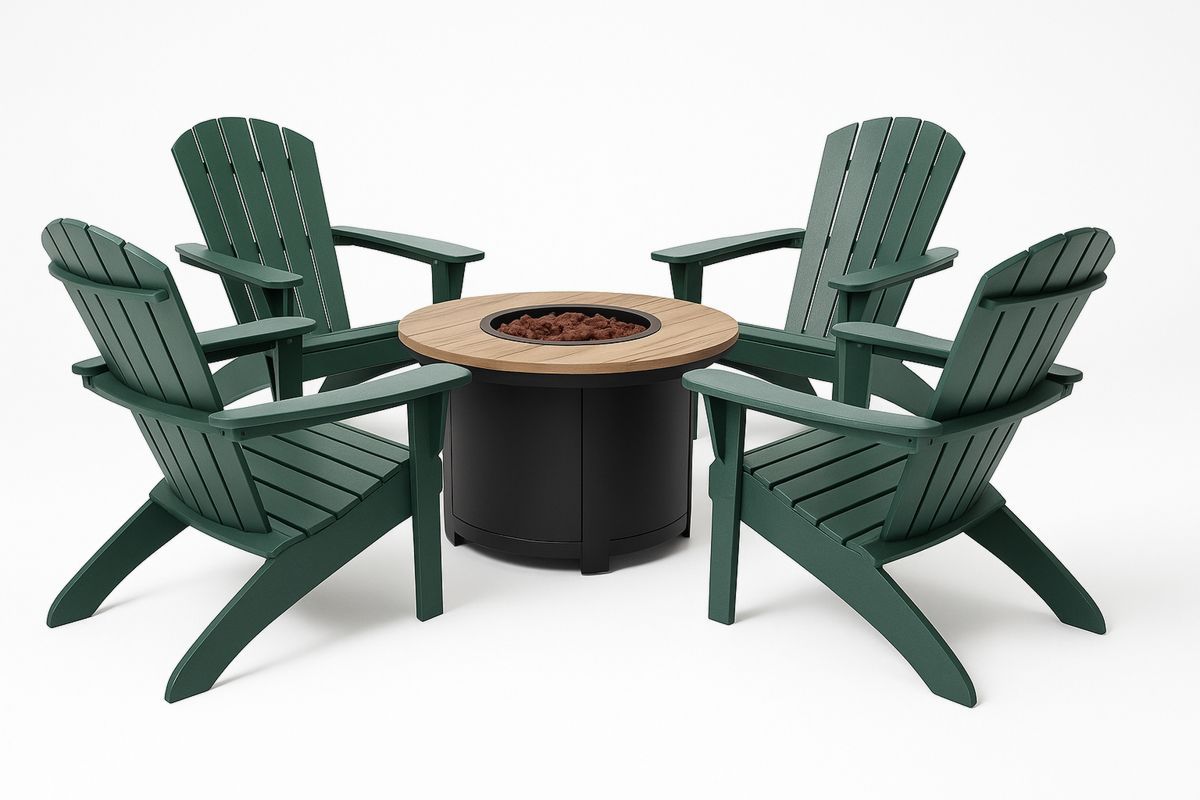 Adirondack Gartenstuhl Set mit Rundem Feuerstelle Tisch Holz/Metall Grün/Braun-Lumidomusvivo