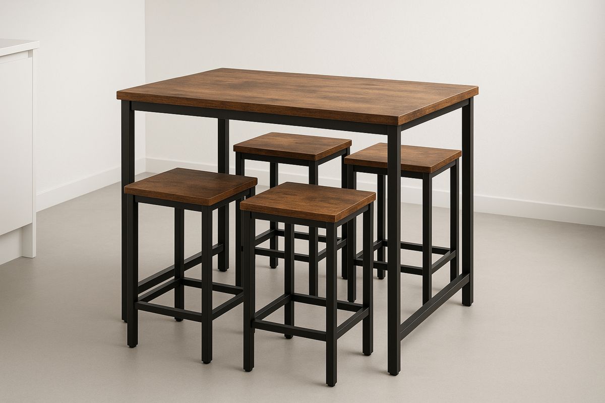 Essgruppe Rechteckig Braun/Schwarz Metall/Holz Tisch mit 4 Hockern-Lumidomusvivo