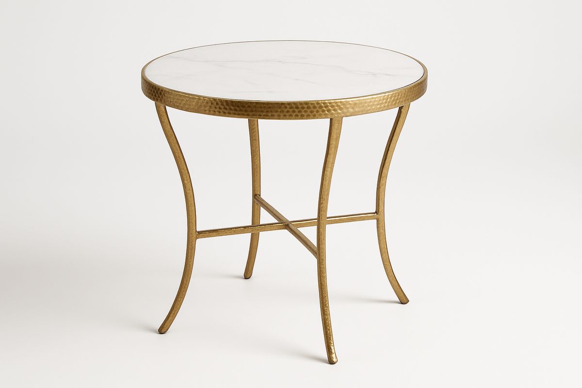 Runder Beistelltisch Marmor Weiß/Gold Metallgestell 60cm-Lumidomusvivo