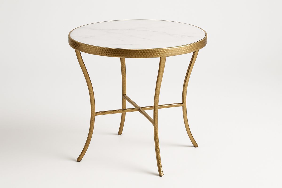 Runder Beistelltisch Marmor Weiß/Gold Metallgestell 60cm-Lumidomusvivo