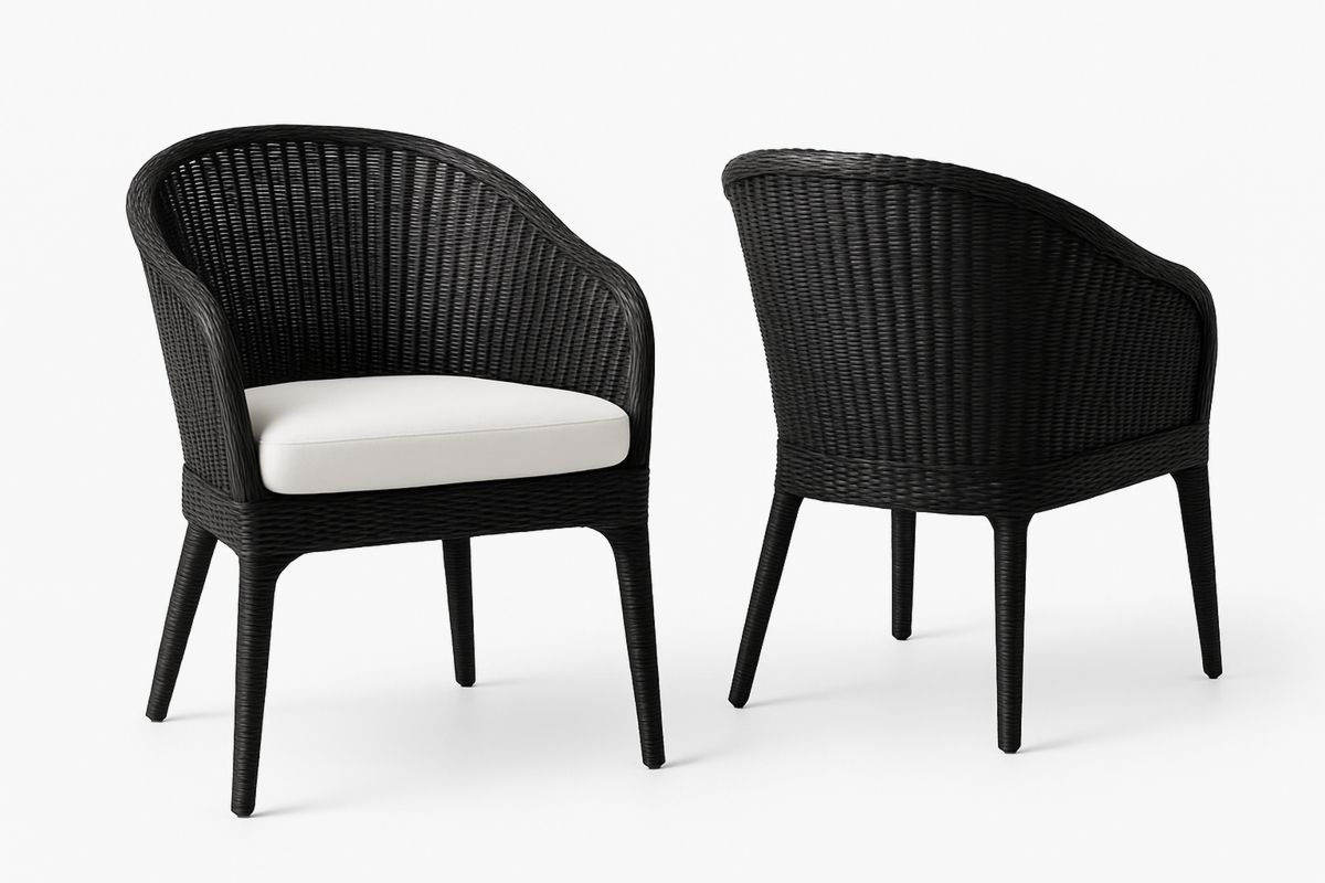 Rattan Sessel Set aus Kunstharz Schwarz mit Polyesterkissen-Lumidomusvivo