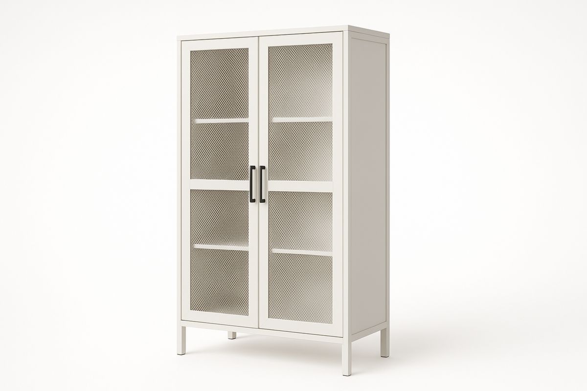 Metall-Schrank mit zwei Gittertüren 120x40x200cm Weiß-Lumidomusvivo