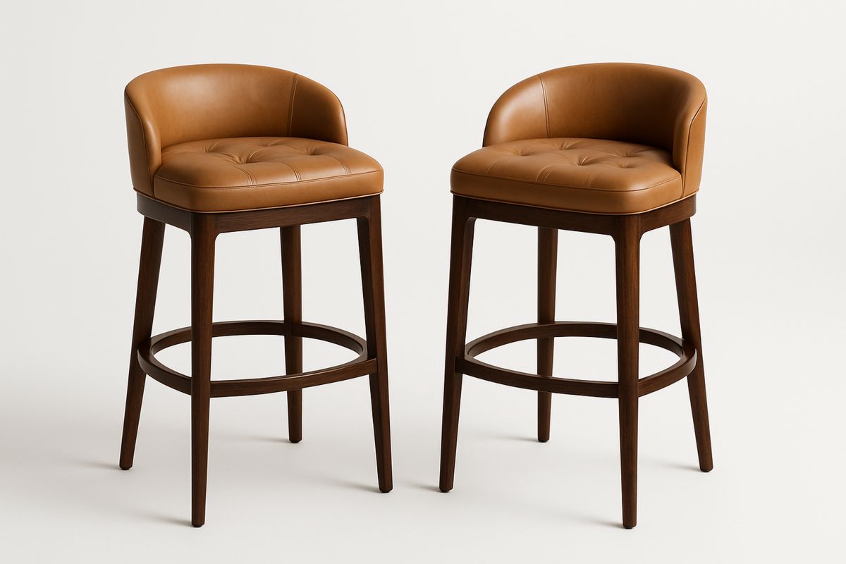 Barhocker-Set Leder Braun Holzrahmen-Lumidomusvivo