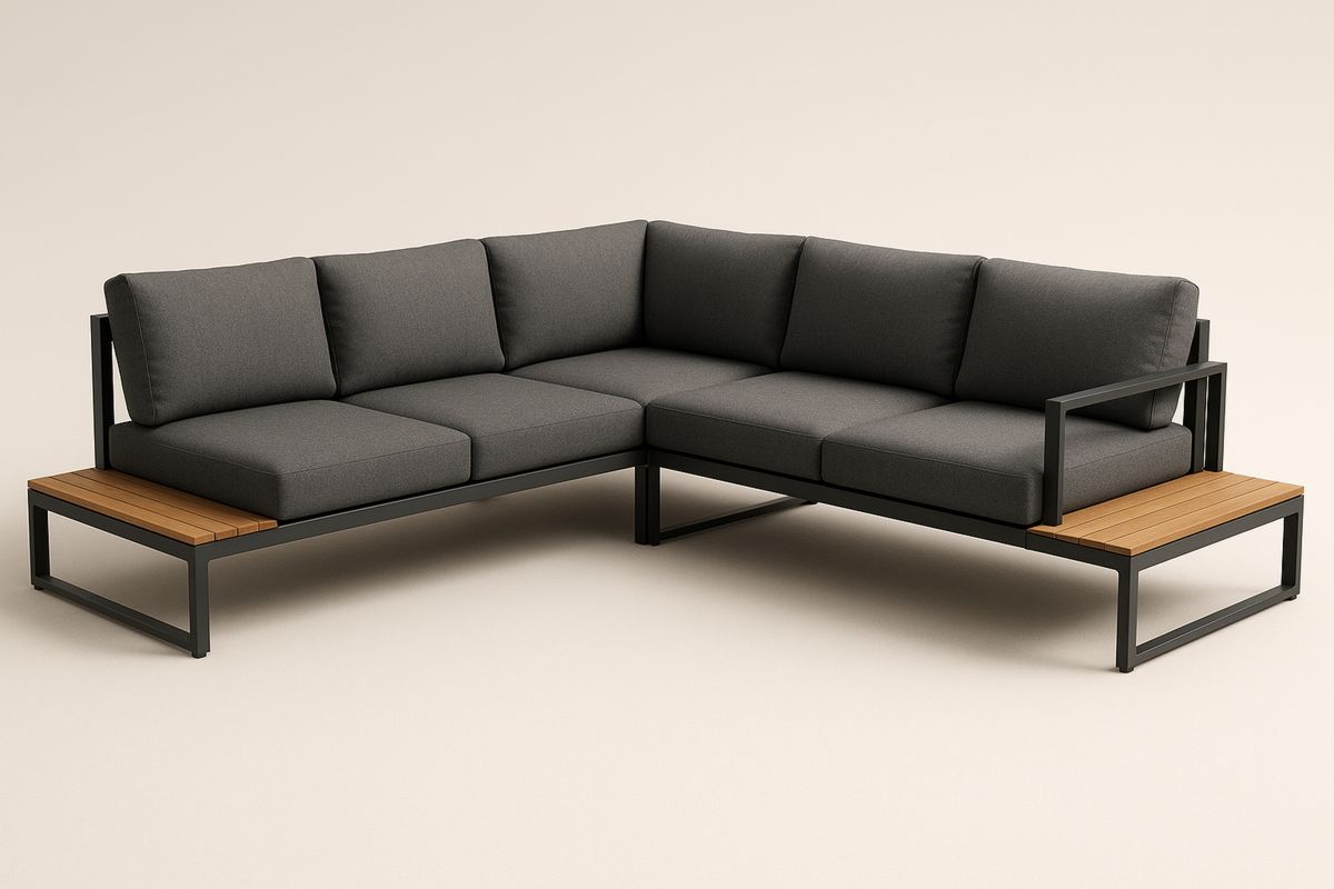 Ecksofa mit Aluminiumrahmen und Holzdetails Dunkelgrau-Lumidomusvivo
