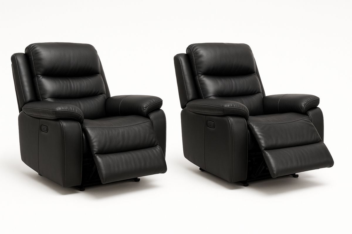 2er Set Elektrische Relaxsessel Leder Schwarz Verstellbar-Lumidomusvivo