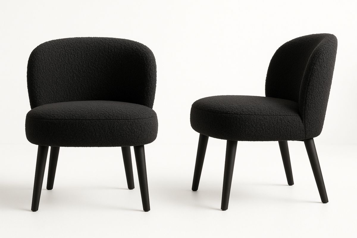 2er-Set Stühle Schwarz Bouclé Stoff Holz-Lumidomusvivo