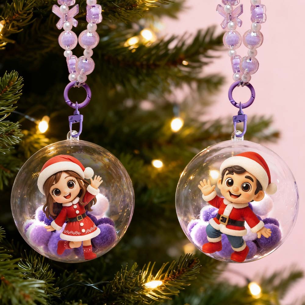 Custom 3D Mini Figure Christmas Ornament Personalized Transparent Hanging Ball Decoration for Christmas Tree