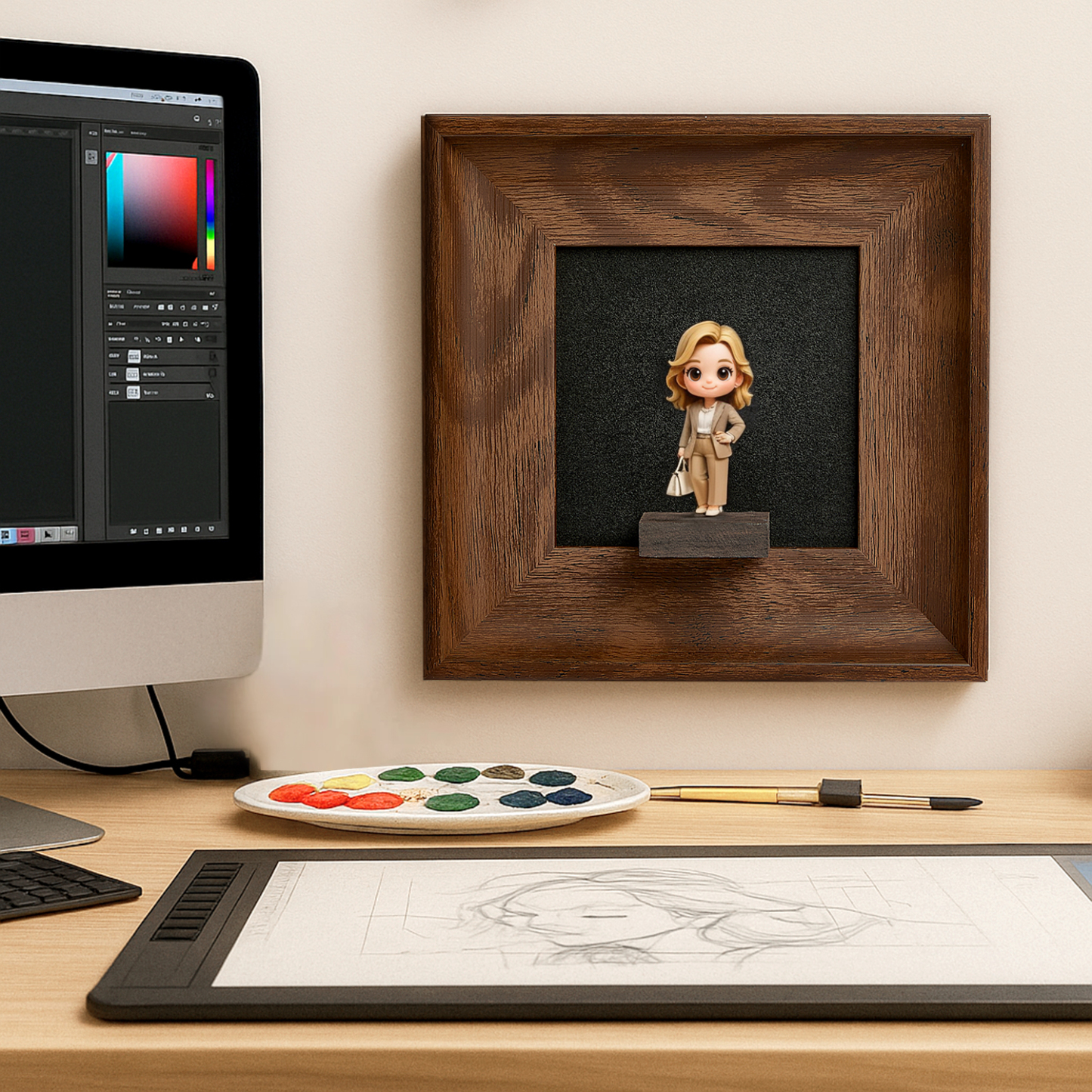 Memorial Photo to 3D Figurine in Wooden Frame Unique Custom Gift Decor