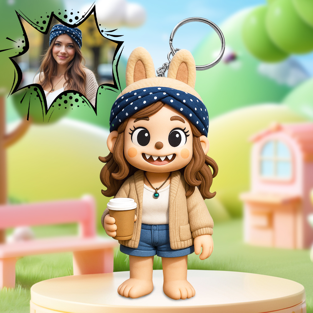 Cute Bunny Girl 3D Cartoon Figure with Colorful Floral Summer Outfit
