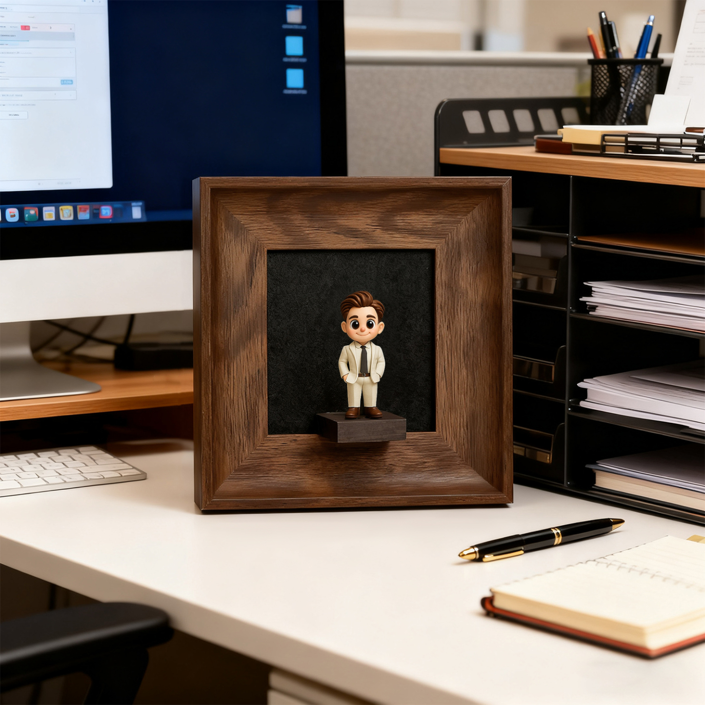 Memorial Photo to 3D Figurine in Wooden Frame Unique Custom Gift Decor