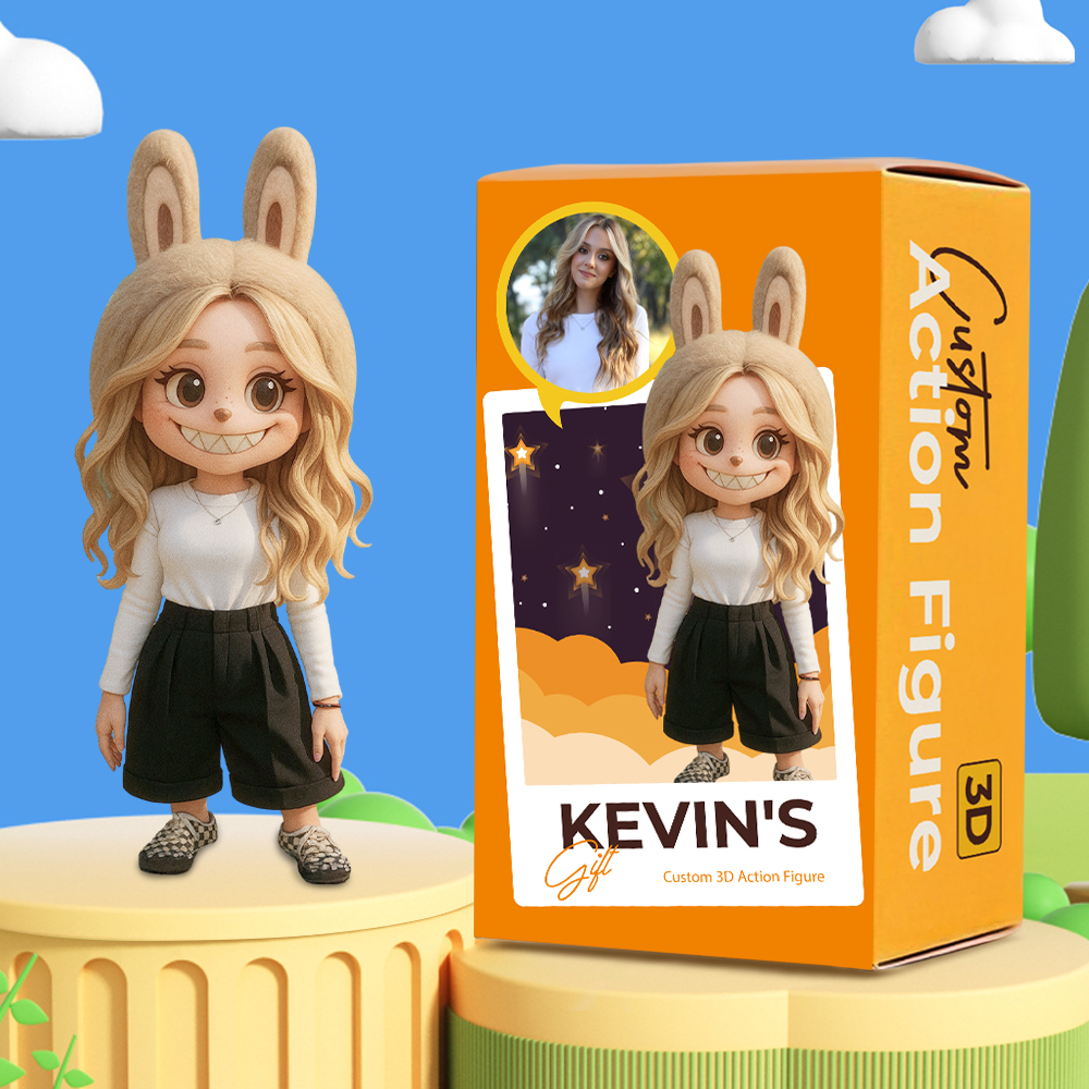 Cute Bunny Girl 3D Cartoon Figure with Colorful Floral Summer Outfit