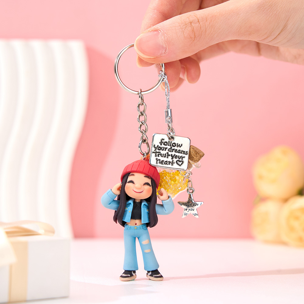 Porte-clés Mini Figurine Photo Personnalisé - Cadeau Pour Elle, Pour Un Être Cher, Pour Un Anniversaire Ou La Saint-valentin - 