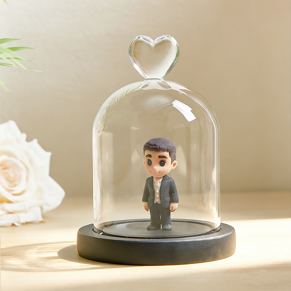 Custom 3D Figurine Couple From Your Photo with Heart Glass Dome Personalized Romantic Keepsake Gift for Anniversary Wedding Valentine