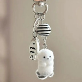Porte-clés Loutre De Mer Blanche Floquée, Animal Arctique Mignon, Doux Au Toucher Pelucheux, Accessoire Tendance Pour Sac À Suspendre