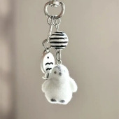 Porte-clés Pingouin Mignon En Peluche Blanche Floquée, Animal Arctique, Accessoire Tendance À Suspendre Et À Embellir Votre Sac.