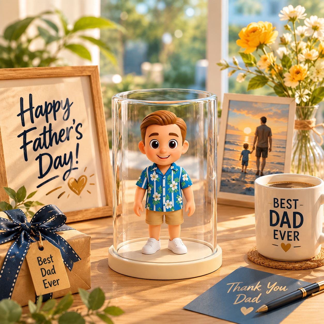 Cadeau de figurine 3D personnalisé pour la fête des pères – Souvenir photo personnalisé pour le bureau, la voiture et la décoration de la maison