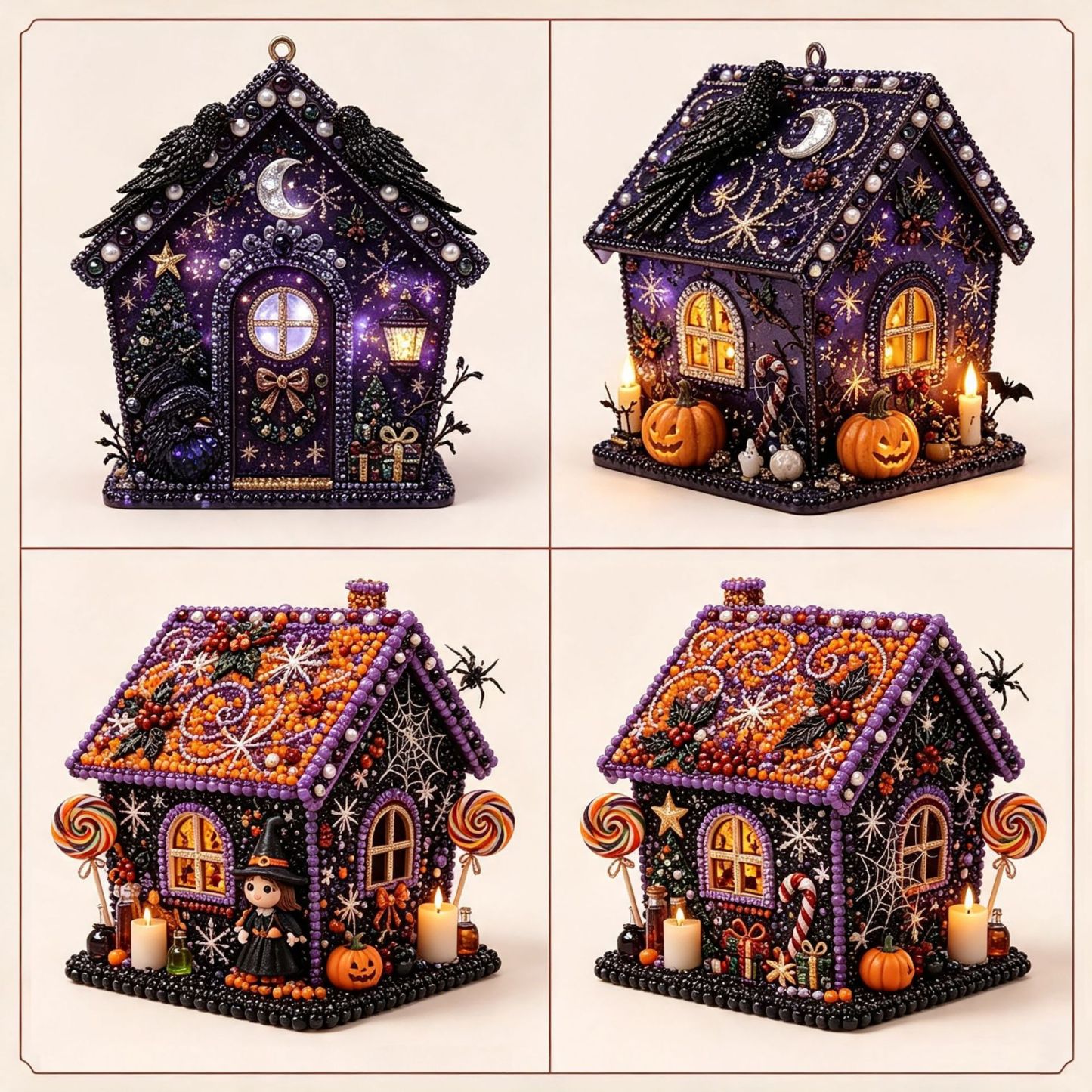 Kit De Peinture Diamant 5D En Bois Représentant Une Maison, à Réaliser Soi-même. Un Cadeau D'Halloween Unique Et Original Avec Des Perles. - 