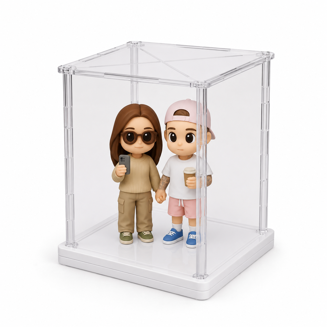 Figurine 3D Personnalisée à Partir D'une Photo Avec Vitrine Rotative En Acrylique, Mini Figurine Personnalisée Pour Les Couples - 
