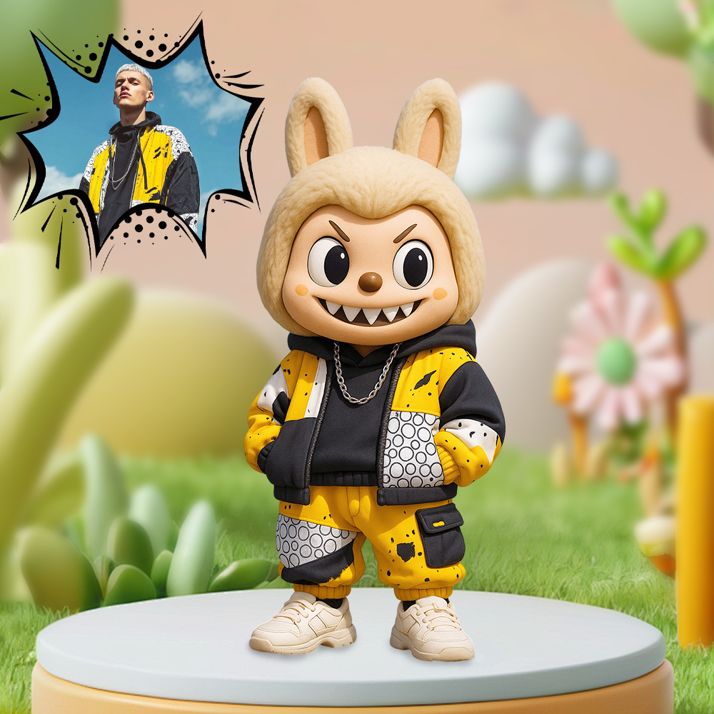 Custom 3D Cartoon Figure with Mischievous Expression and Unique Character Design