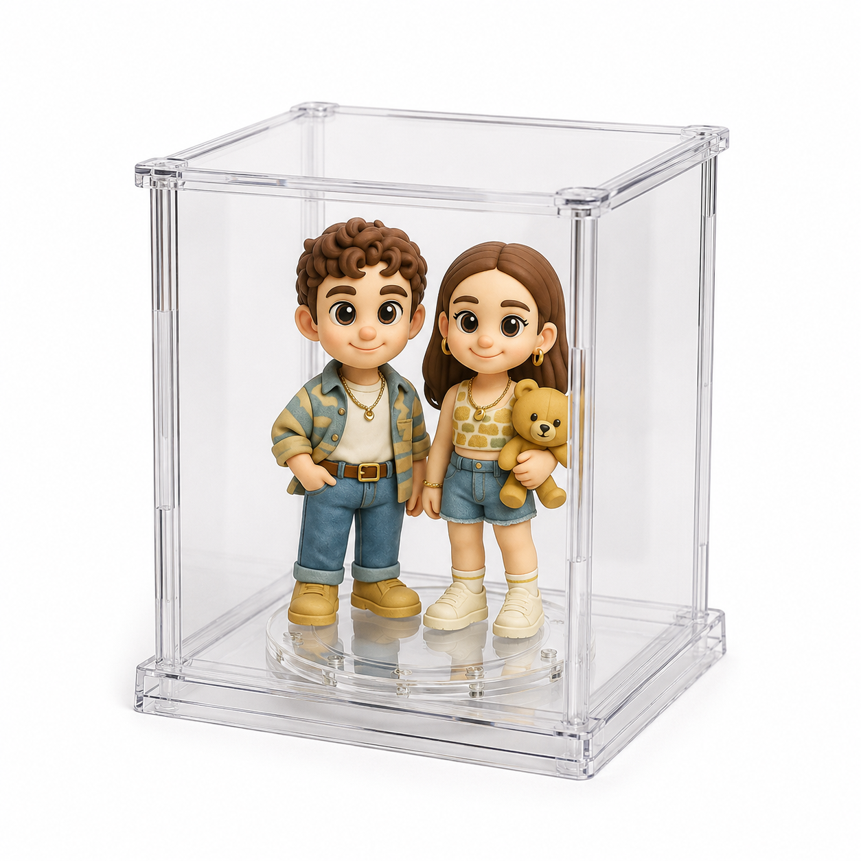 Figurine 3D Personnalisée à Partir D'une Photo Avec Vitrine Rotative En Acrylique, Mini Figurine Personnalisée Pour Les Couples - 