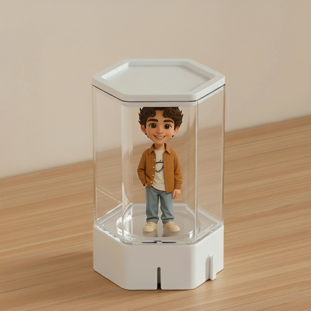 Figurine Miniature 3d Personnalisée Avec Boîte De Présentation Transparente Alvéolée Pour Un Rangement Protecteur Et Transparent.