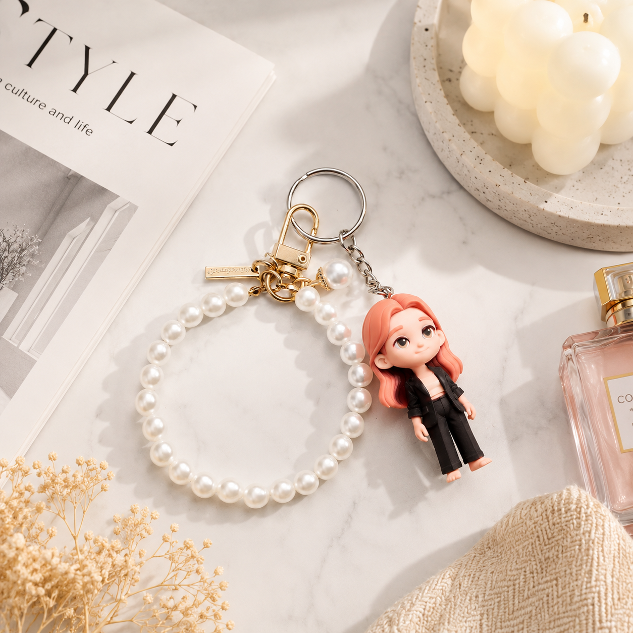 Porte-clés 3D Personnalisé à Partir De Photo, Mini Figurine De Dessin Animé, Porte-clés Unique Et Cadeau Créatif Avec Accessoire De Style Perle - 