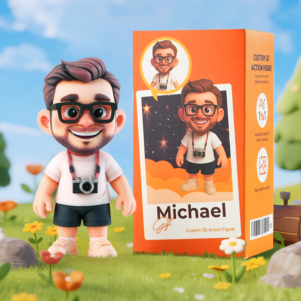 Custom Cartoon 3D Action Figure Personalized Mini Figurine with Camera Based on Photo Collectible Toy with Gift Box for Men or Photographers