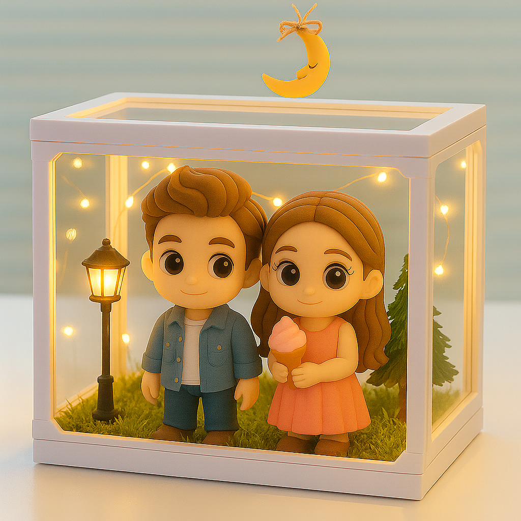 Figurine 3d Personnalisée Pour Couple, Vitrine En Verre, Décoration Unique Pour Maison De Poupée, Cadeau D'anniversaire, Idée Cadeau Pour Noël Ou Les Fêtes. - 