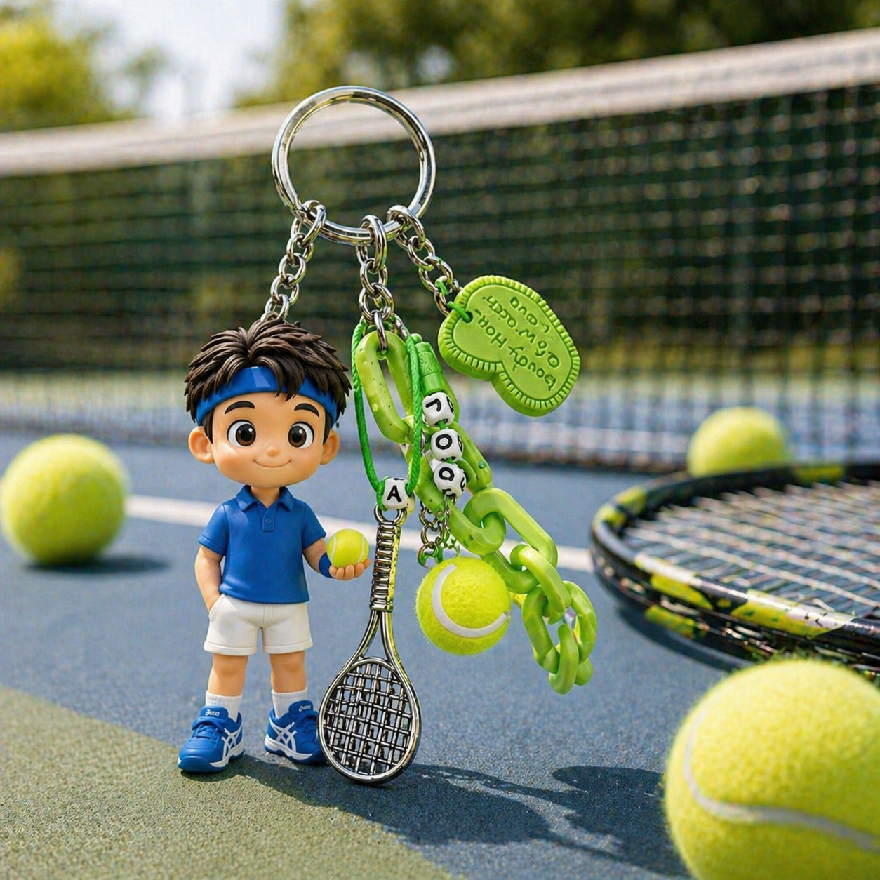Porte-clés personnalisé de tennis 3D à partir de photo Custom Chibi Figure Porte-clés Cadeau pour lui, petit ami, amateurs de tennis et fans d'idoles