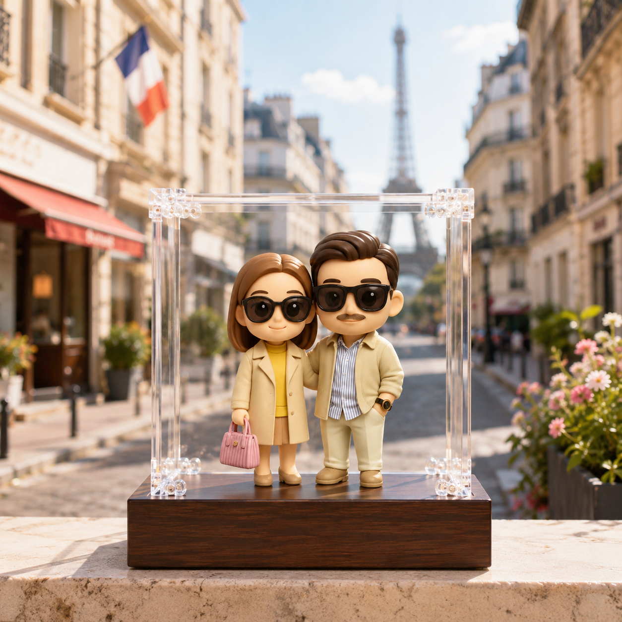 Figurine 3d Personnalisée Sous Vitrine En Acrylique Avec Socle En Bois, Réalisée À Partir De Votre Photo. Cadeau Romantique Et Personnalisé Pour Un Anniversaire, Un Mariage Ou La Saint-valentin.