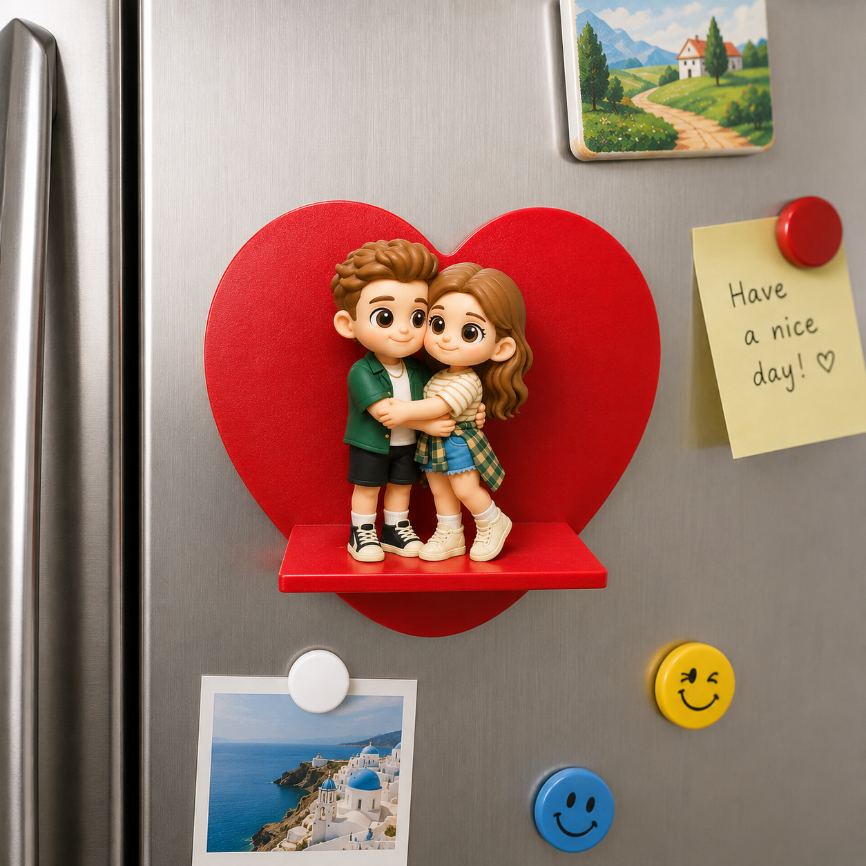 Custom 3D Figure Fridge Magnet from Photo Personalized Mini Doll Heart Shaped Display Romantic Gift For Lovers - 
