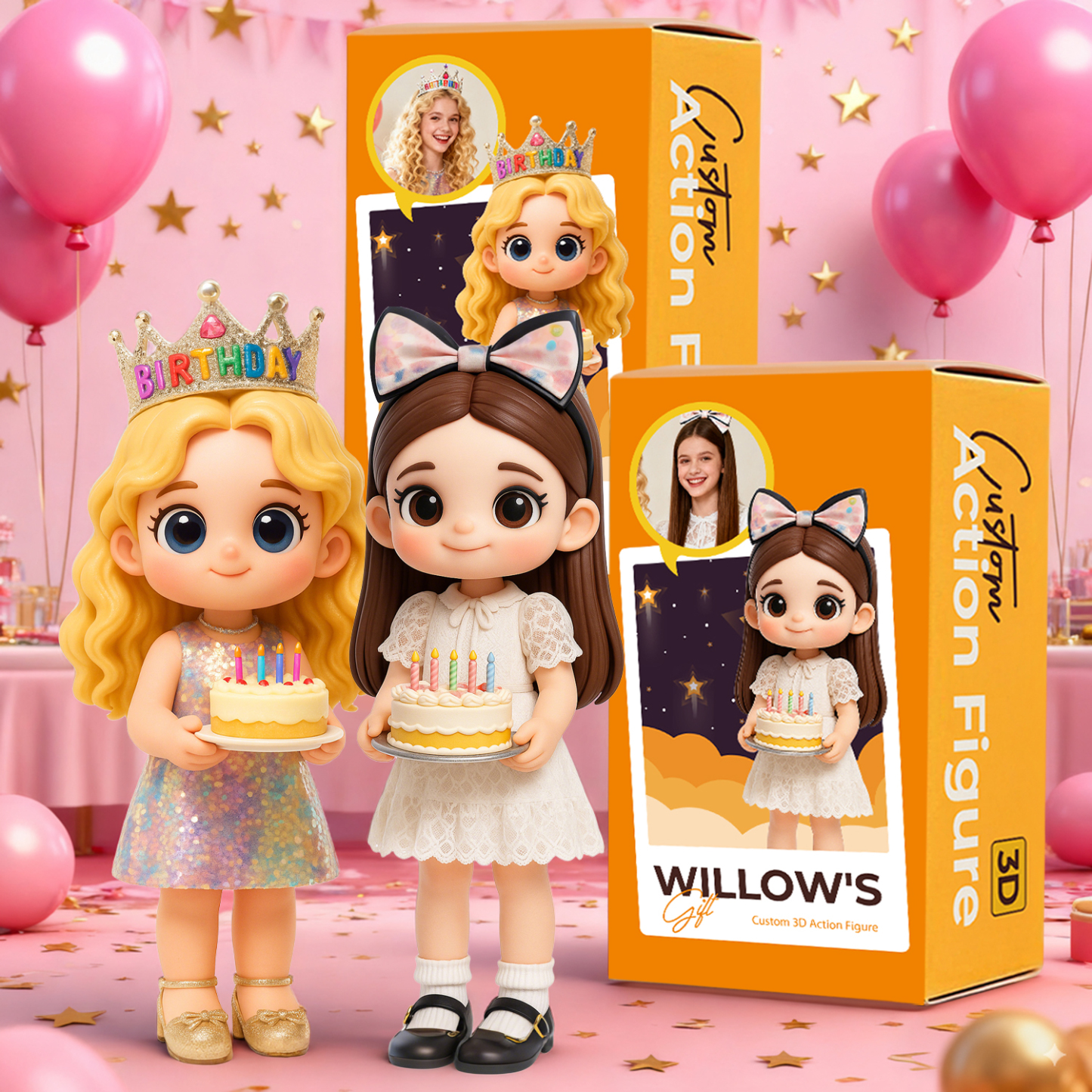 Custom 3D Figurine Birthday Party Decor Personalized Child  Photo Cake Topper For Kids Celebration