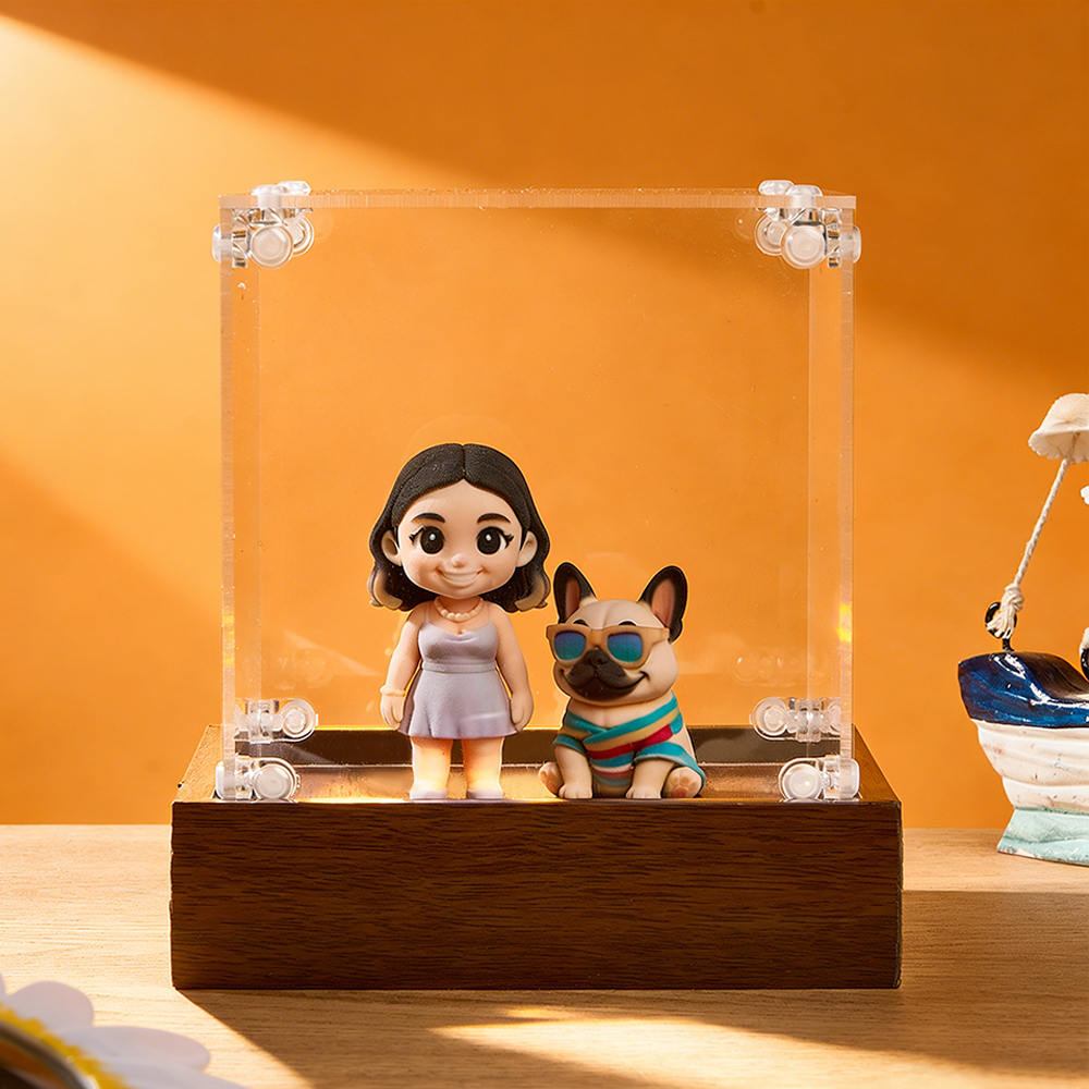 Custom 3D Figurine in Acrylic Display Case with Wooden Base From Your Photo Personalized Romantic Gift for Anniversary Wedding Valentine