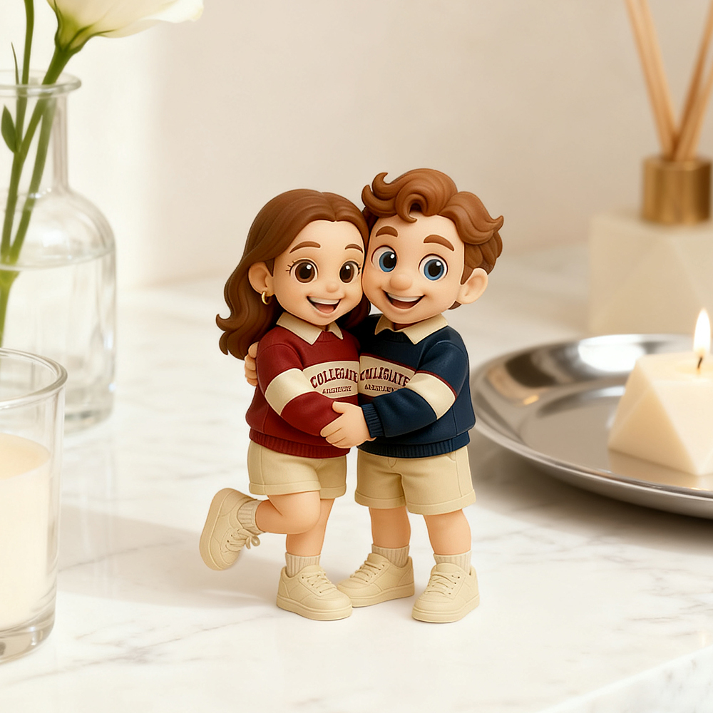 Custom Double Figurine From Your Photo Personalized Couple Figurine Unique Connected Doll Gift for Lovers Anniversary Valentine Wedding
