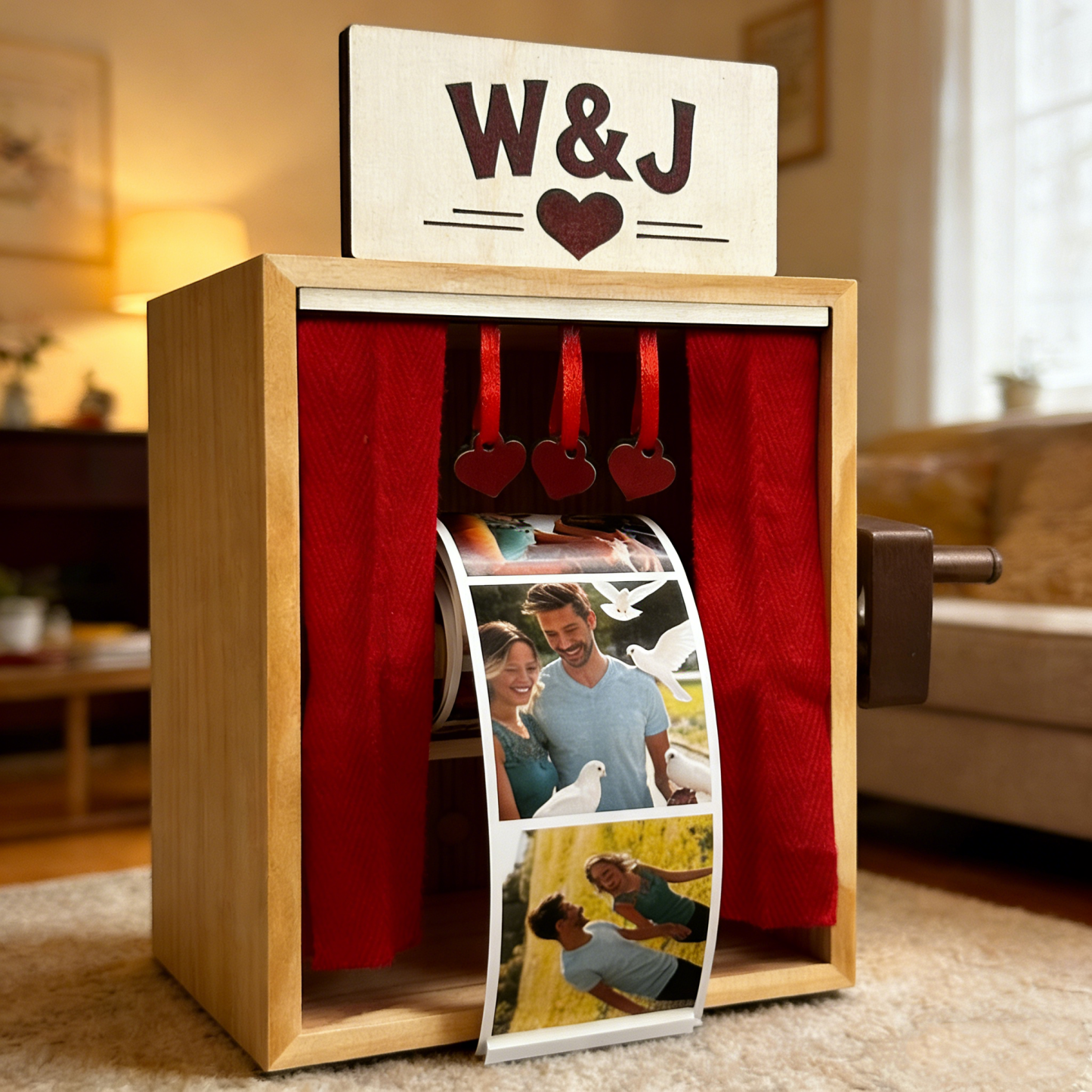 Présentoir Photo Personnalisé à Manivelle avec Photos Défilantes Cadeau Souvenir pour Couple