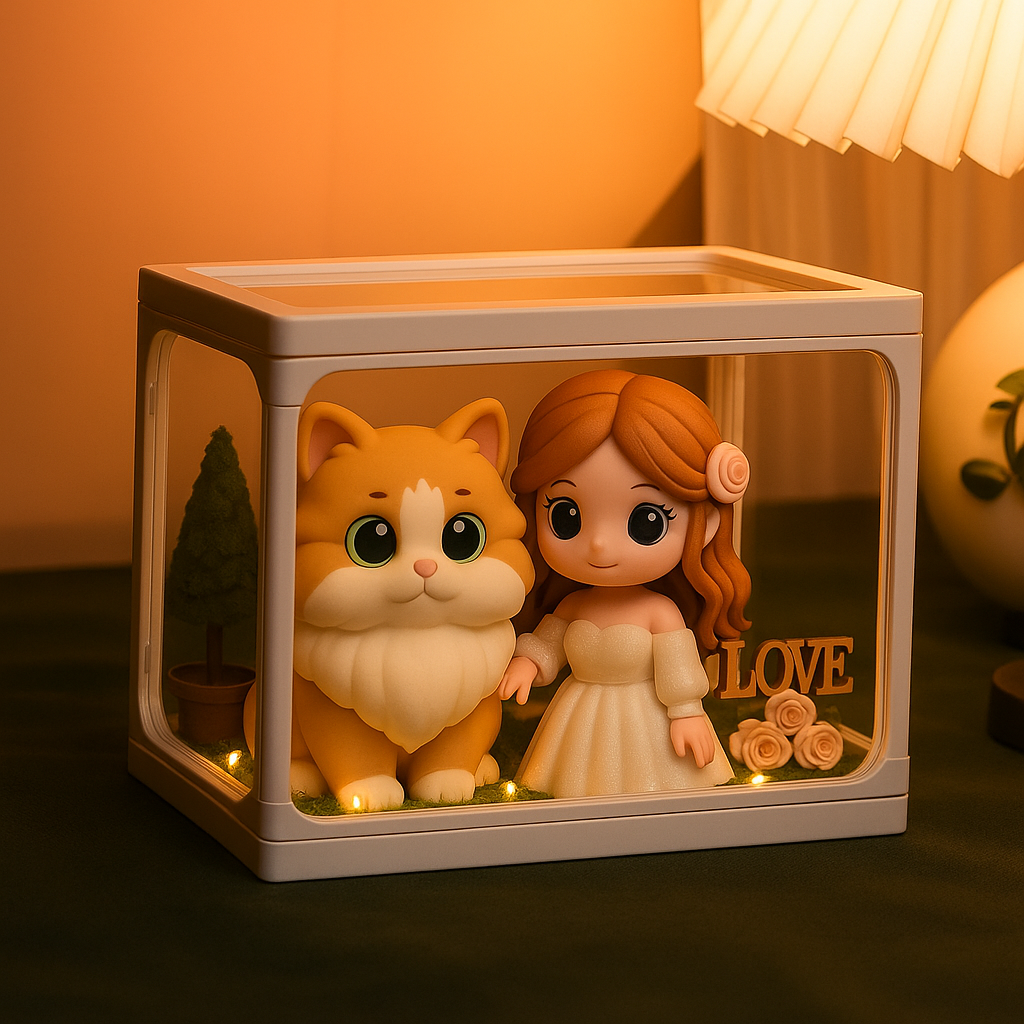 Figurine 3d Personnalisée Pour Couple, Vitrine En Verre, Décoration Unique Pour Maison De Poupée, Cadeau D'anniversaire, Idée Cadeau Pour Noël Ou Les Fêtes. - 