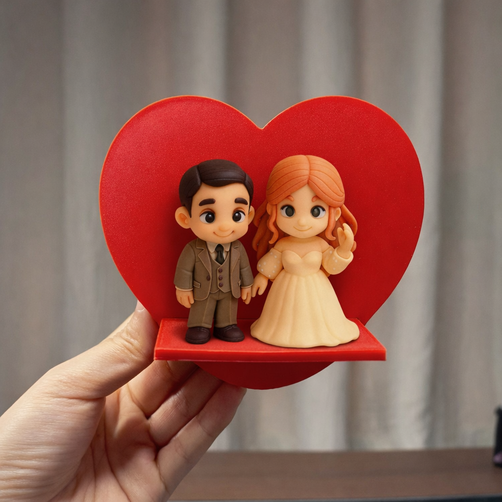 Custom 3D Figure Doll Personalized Fridge Magnet Heart Shaped Display Mini Figure Fridge Decor Romantic Gift For Lovers