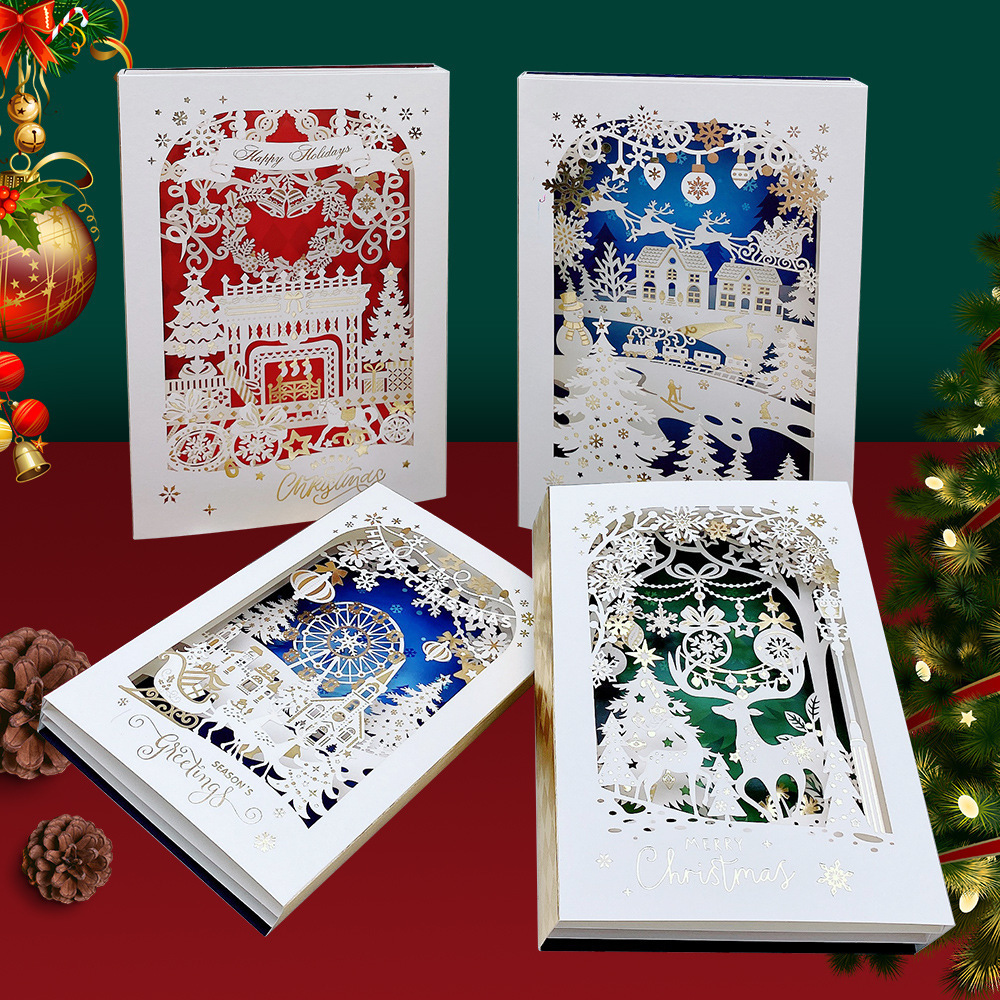 Carte De Noël 3d En Papier Sculpté Avec Support, Carte De Vœux Festive Artisanale Pour La Décoration De Table - 