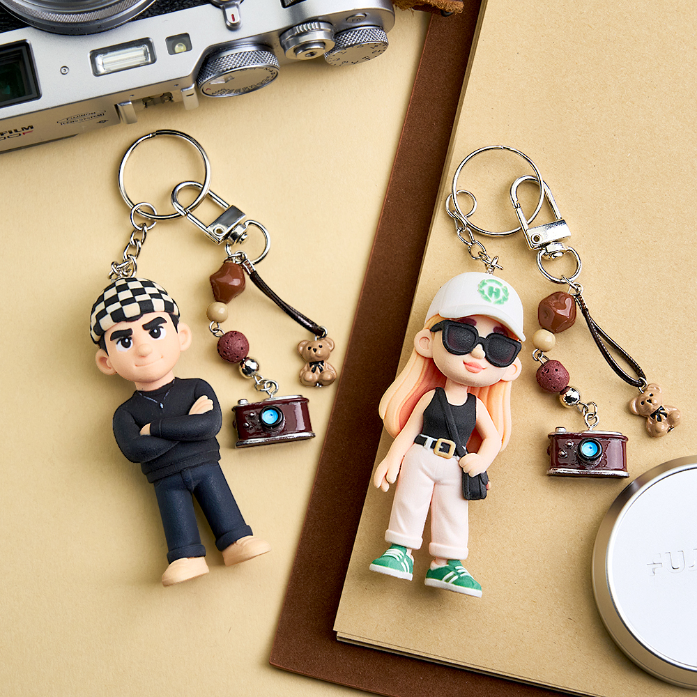 Porte-clés 3d Personnalisé Avec Mini-poupée À Partir D'une Photo Et Pendentif Style Rétro. Personnage De Dessin Animé Personnalisé. Porte-clés Unique Et Cadeau Créatif Pour Les Amis. - 