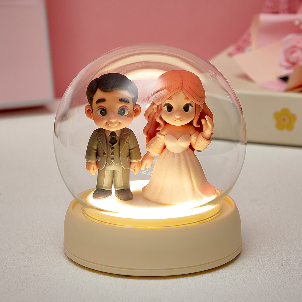 Lampe De Nuit 3d Personnalisée Avec Figurine, Réalisée À Partir De Votre Photo. Dôme En Verre Avec Capteur Automatique. Décoration Pour La Maison, Cadeau Idéal Pour Votre Petit Ami, Votre Petite Amie Ou Pour Un Anniversaire.