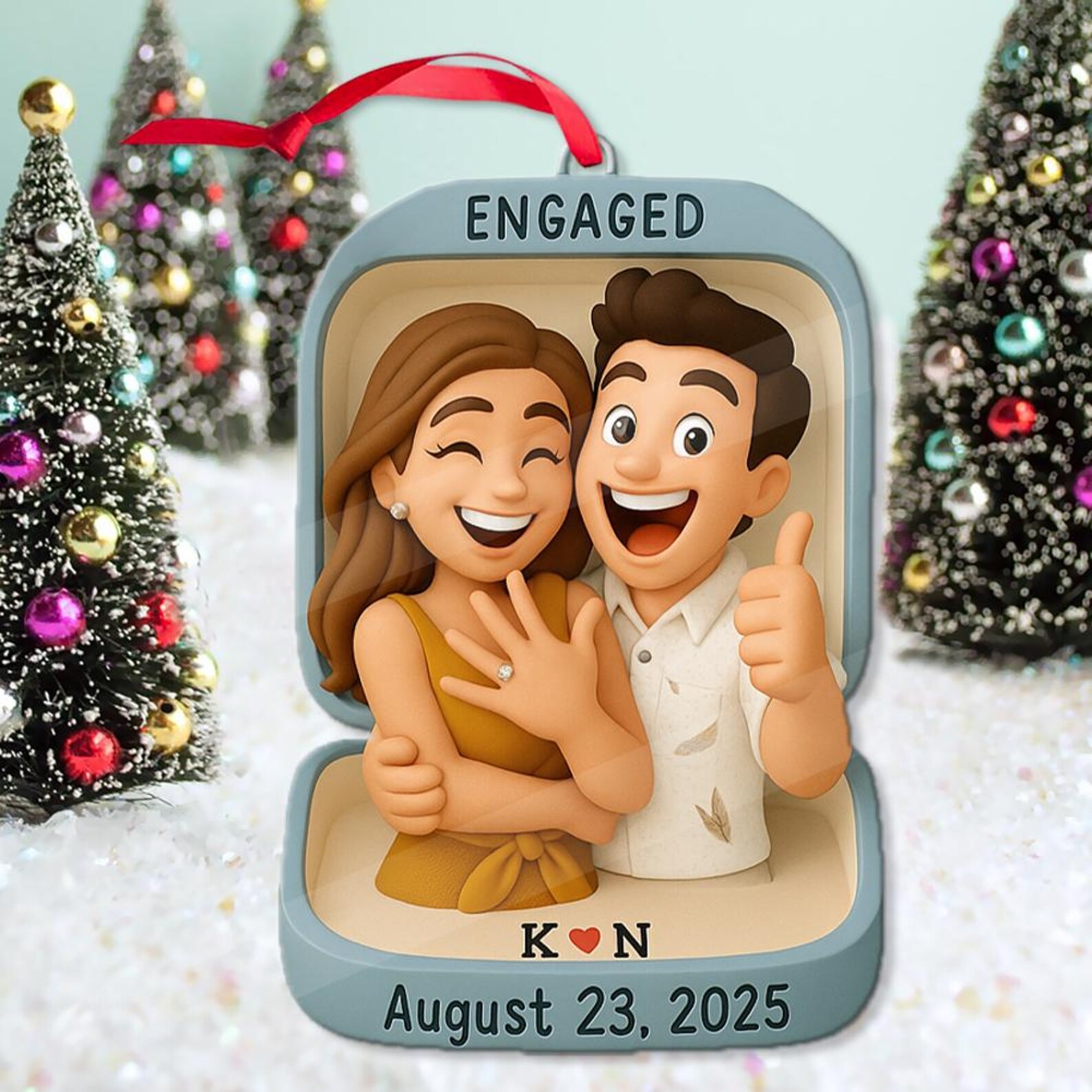 Décoration De Noël Pour Fiançailles 2025, Figurine Photo Personnalisée Pour Demande En Mariage, Souvenir De Fiançailles Personnalisé, Cadeau De Noël Pour Couples