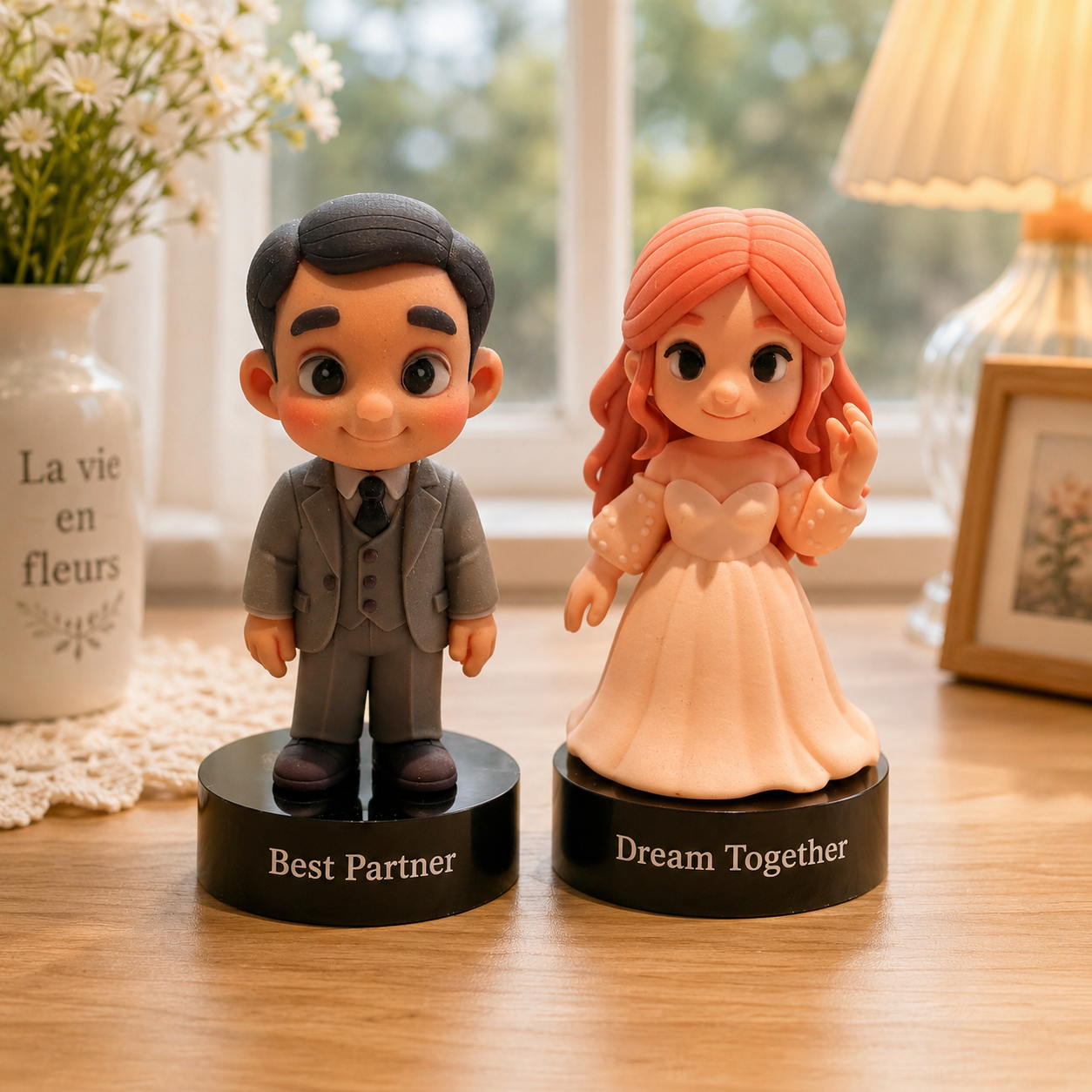 Figurine 3D Personnalisée à Partir D'une Photo Avec Base De Texte Gravée – Cadeau Unique De Mariage, D'anniversaire Et De Saint-Valentin. - 
